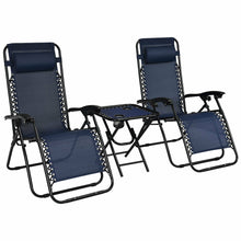 Load image into Gallery viewer, Gymax 3PCS Zero Gravity Recliner Lounge Chairs Pillows Table Portable Folding Navy