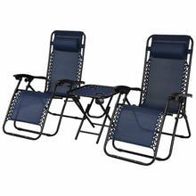 Load image into Gallery viewer, Gymax 3PCS Zero Gravity Recliner Lounge Chairs Pillows Table Portable Folding Navy
