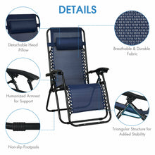 Load image into Gallery viewer, Gymax 3PCS Zero Gravity Recliner Lounge Chairs Pillows Table Portable Folding Navy