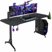 Load image into Gallery viewer, Gymax Gaming Desk 62.5'' T-Shape Height Adjustable w/ Mouse Pad Handle Rack Cup Holder
