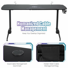 Load image into Gallery viewer, Gymax Gaming Desk 62.5'' T-Shape Height Adjustable w/ Mouse Pad Handle Rack Cup Holder