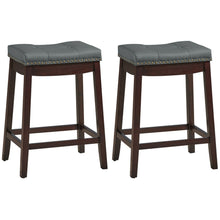 Load image into Gallery viewer, Gymax Set of 2 Nailhead Saddle Bar Stools 24'' Counter Stools Brown with Grey Cushion