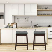 Load image into Gallery viewer, Gymax Set of 2 Nailhead Saddle Bar Stools 24'' Counter Stools Brown with Grey Cushion