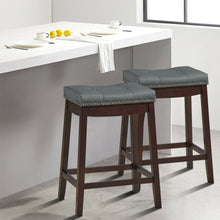 Load image into Gallery viewer, Gymax Set of 2 Nailhead Saddle Bar Stools 24'' Counter Stools Brown with Grey Cushion
