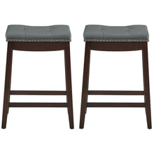 Load image into Gallery viewer, Gymax Set of 2 Nailhead Saddle Bar Stools 24'' Counter Stools Brown with Grey Cushion