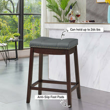 Load image into Gallery viewer, Gymax Set of 2 Nailhead Saddle Bar Stools 24'' Counter Stools Brown with Grey Cushion