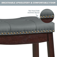 Load image into Gallery viewer, Gymax Set of 2 Nailhead Saddle Bar Stools 24'' Counter Stools Brown with Grey Cushion