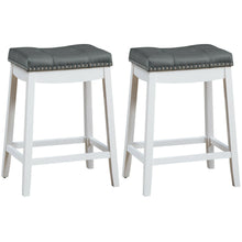 Load image into Gallery viewer, Gymax Set of 2 Nailhead Saddle Bar Stools 24'' Counter Stools White with Grey Cushion