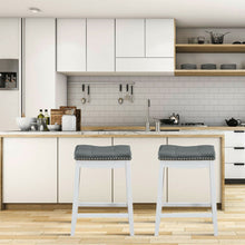 Load image into Gallery viewer, Gymax Set of 2 Nailhead Saddle Bar Stools 24'' Counter Stools White with Grey Cushion