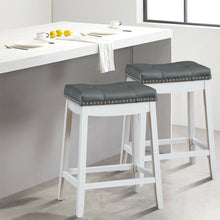 Load image into Gallery viewer, Gymax Set of 2 Nailhead Saddle Bar Stools 24'' Counter Stools White with Grey Cushion