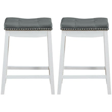 Load image into Gallery viewer, Gymax Set of 2 Nailhead Saddle Bar Stools 24'' Counter Stools White with Grey Cushion