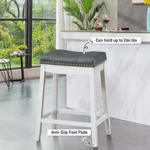 Load image into Gallery viewer, Gymax Set of 2 Nailhead Saddle Bar Stools 24'' Counter Stools White with Grey Cushion