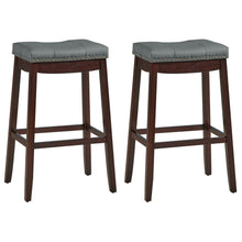 Load image into Gallery viewer, Gymax Set of 2 Nailhead Saddle Bar Stools 29'' Pub Chairs with Rubber Wood Legs Brown