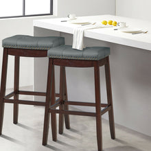 Load image into Gallery viewer, Gymax Set of 2 Nailhead Saddle Bar Stools 29'' Pub Chairs with Rubber Wood Legs Brown