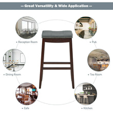 Load image into Gallery viewer, Gymax Set of 2 Nailhead Saddle Bar Stools 29'' Pub Chairs with Rubber Wood Legs Brown