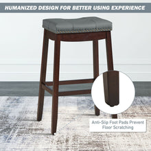 Load image into Gallery viewer, Gymax Set of 2 Nailhead Saddle Bar Stools 29'' Pub Chairs with Rubber Wood Legs Brown