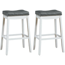 Load image into Gallery viewer, Gymax Set of 2 Nailhead Saddle Bar Stools 29'' Pub Chairs with Rubber Wood Legs White