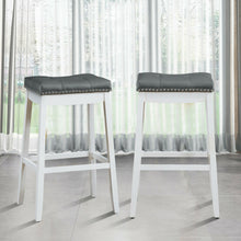 Load image into Gallery viewer, Gymax Set of 2 Nailhead Saddle Bar Stools 29'' Pub Chairs with Rubber Wood Legs White