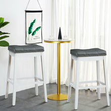 Load image into Gallery viewer, Gymax Set of 2 Nailhead Saddle Bar Stools 29'' Pub Chairs with Rubber Wood Legs White