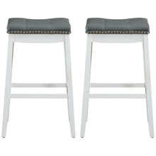 Load image into Gallery viewer, Gymax Set of 2 Nailhead Saddle Bar Stools 29'' Pub Chairs with Rubber Wood Legs White