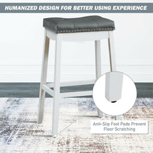 Load image into Gallery viewer, Gymax Set of 2 Nailhead Saddle Bar Stools 29'' Pub Chairs with Rubber Wood Legs White