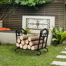 Load image into Gallery viewer, Gymax Foldable Firewood Log Rack Steel Wood Storage Holder for Fireplace Black