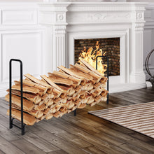 Load image into Gallery viewer, Gymax 8 Feet Outdoor Steel Firewood Log Rack Wood Storage Holder for Fireplace Black
