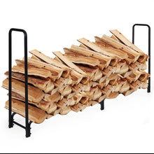 Load image into Gallery viewer, Gymax 8 Feet Outdoor Steel Firewood Log Rack Wood Storage Holder for Fireplace Black