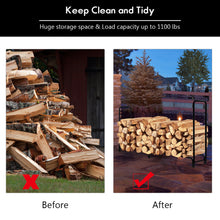 Load image into Gallery viewer, Gymax 8 Feet Outdoor Steel Firewood Log Rack Wood Storage Holder for Fireplace Black