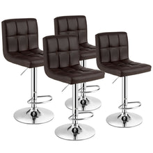 Load image into Gallery viewer, Gymax Set of 4 PU Leather Bar Stool Swivel Bar Chair w/ Adjustable Height Brown