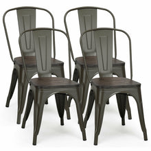 Load image into Gallery viewer, Gymax Set of 4 Tolix Style Metal Dining Side Chair Wood Seat Stackable Bistro Cafe Gun