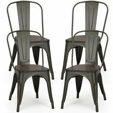 Load image into Gallery viewer, Gymax Set of 4 Tolix Style Metal Dining Side Chair Wood Seat Stackable Bistro Cafe Gun