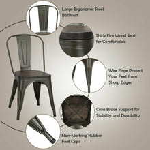 Load image into Gallery viewer, Gymax Set of 4 Tolix Style Metal Dining Side Chair Wood Seat Stackable Bistro Cafe Gun