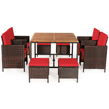 Load image into Gallery viewer, Gymax 9PCS Rattan Wicker Patio Dining Set Outdoor Furniture Set w/ Red Cushion