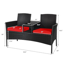 Load image into Gallery viewer, Gymax Rattan Wicker Patio Conversation Set w/ Table Red Cushion