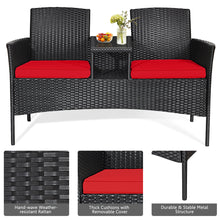 Load image into Gallery viewer, Gymax Rattan Wicker Patio Conversation Set w/ Table Red Cushion