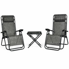 Load image into Gallery viewer, Gymax 3PCS Zero Gravity Recliner Lounge Chairs Pillows Table Portable Folding Grey