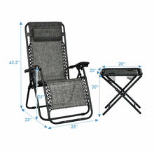 Load image into Gallery viewer, Gymax 3PCS Zero Gravity Recliner Lounge Chairs Pillows Table Portable Folding Grey