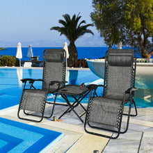 Load image into Gallery viewer, Gymax 3PCS Zero Gravity Recliner Lounge Chairs Pillows Table Portable Folding Grey