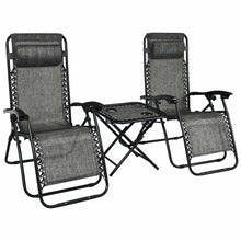 Load image into Gallery viewer, Gymax 3PCS Zero Gravity Recliner Lounge Chairs Pillows Table Portable Folding Grey