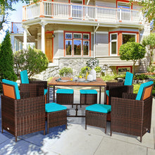 Load image into Gallery viewer, Gymax 9PCS Rattan Wicker Dining Set Patio Outdoor Furniture Set w/ Turquoise Cushion