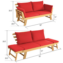 Load image into Gallery viewer, Gymax Adjustable Patio Sofa Daybed Acacia Wood Furniture w/ Red Cushions