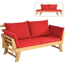Load image into Gallery viewer, Gymax Adjustable Patio Sofa Daybed Acacia Wood Furniture w/ Red Cushions