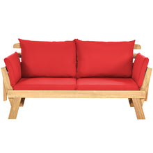 Load image into Gallery viewer, Gymax Adjustable Patio Sofa Daybed Acacia Wood Furniture w/ Red Cushions