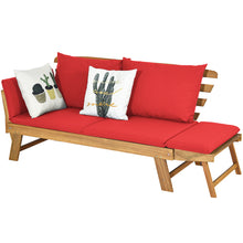 Load image into Gallery viewer, Gymax Adjustable Patio Sofa Daybed Acacia Wood Furniture w/ Red Cushions