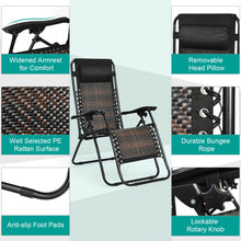 Load image into Gallery viewer, Gymax Folding Set of 2 Rattan Patio Zero Gravity Lounge Chair Recliner w/ Headrest