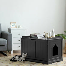 Load image into Gallery viewer, Gymax Cat Litter Box Wooden Enclosure Pet House Sidetable Washroom Storage Bench Black