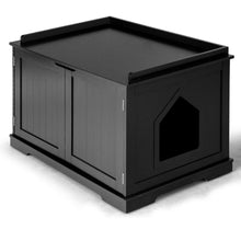 Load image into Gallery viewer, Gymax Cat Litter Box Wooden Enclosure Pet House Sidetable Washroom Storage Bench Black