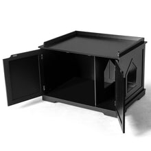 Load image into Gallery viewer, Gymax Cat Litter Box Wooden Enclosure Pet House Sidetable Washroom Storage Bench Black