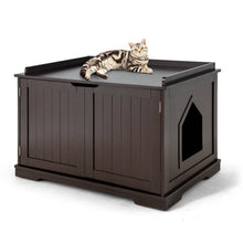 Load image into Gallery viewer, Gymax Cat Litter Box Wooden Enclosure Pet House Sidetable Washroom Storage Bench Brown